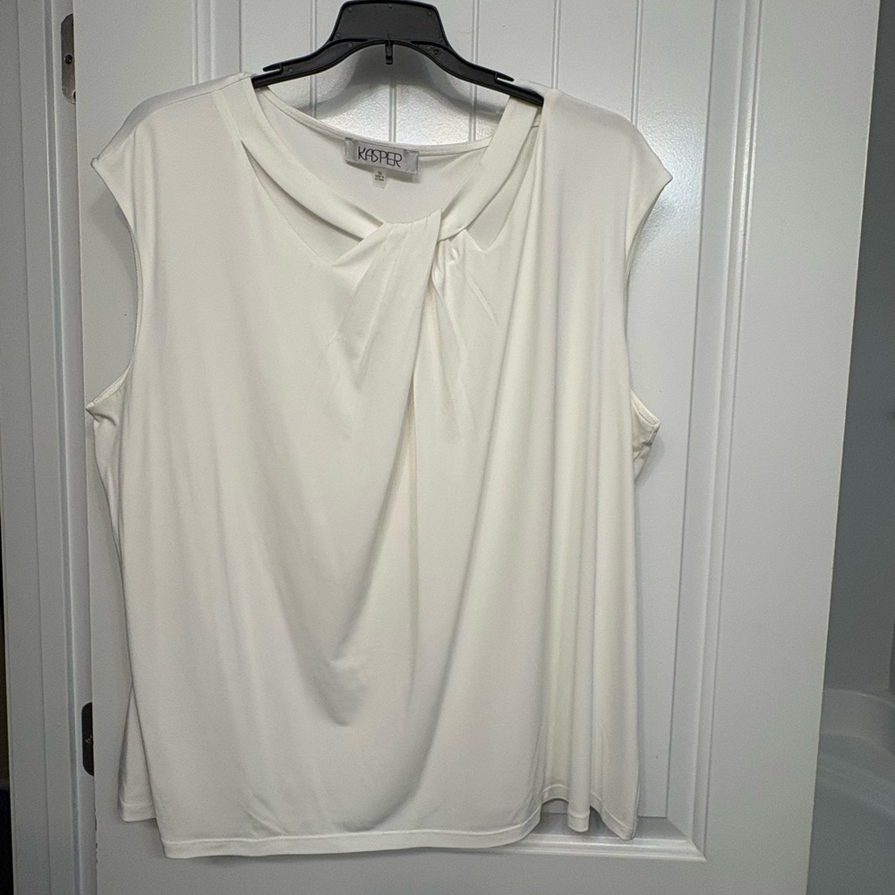 Kasper Cream Sleeveless Blouse with Tie Front